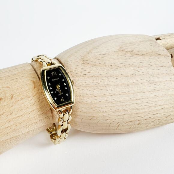 Armitron Accessories - Vintage Armitron gold ladies narrow wrist watch black and rhinestone face